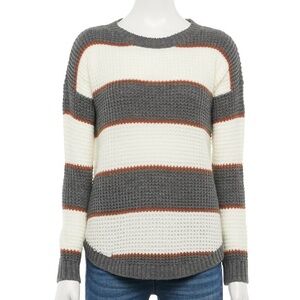 SO Shirttail Hem Pullover Sweater White Copper Stripe Juniors